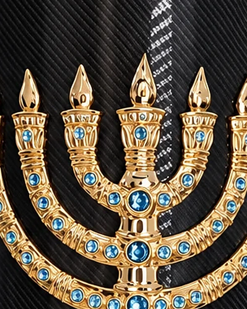 תקריב קני המנורה המשובצים אבני סברובסקי בתכלת
