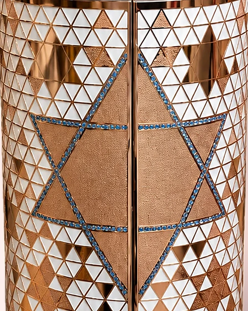 Close-up of the central Magen David on the white carbon-fiber body