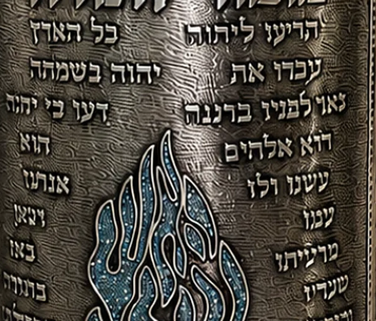תקריב חריטת פסוקי מזמור לתודה בעבודת יד על תיק ספר תורה